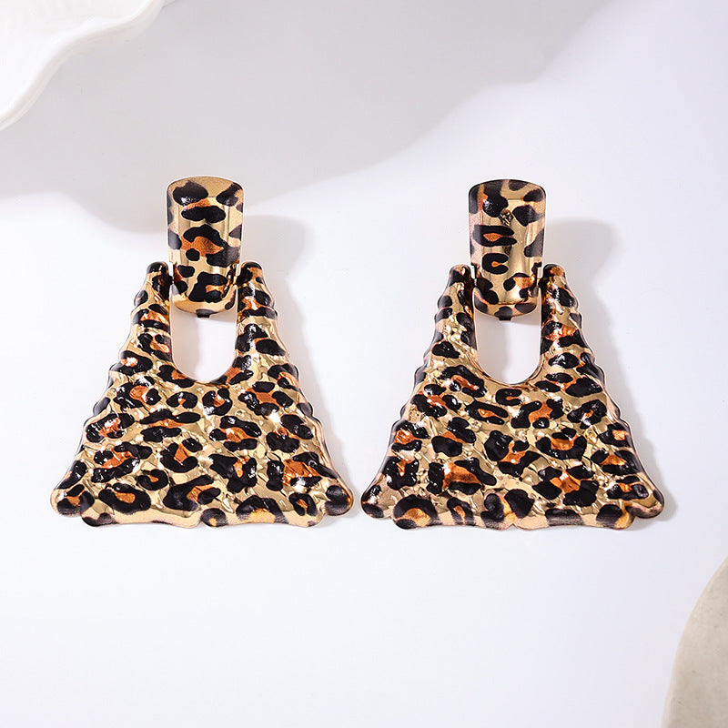Wholesale 1 Pair of Fashionable and Exaggerated Metal Geometric Leopard Print Quadrilateral Large Earrings